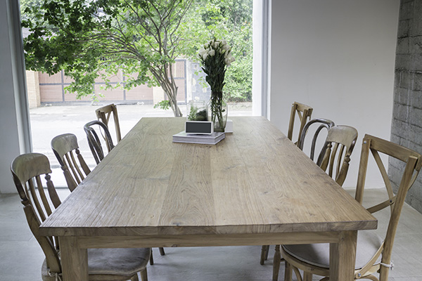 Wooden dining table in coffee shop, tock photo