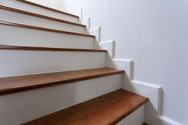 design of wood staircase in property residential white modern house